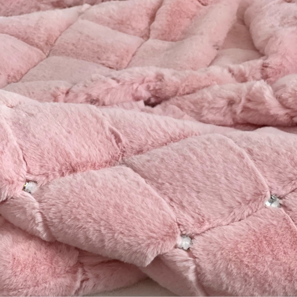 NYCO Pink Faux Fur Coat Quilted Embellished Jacket Barbie Bling Medium - Picture 11 of 14